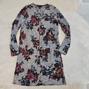 BCX Floral Cardigan in Gray and Multicolor